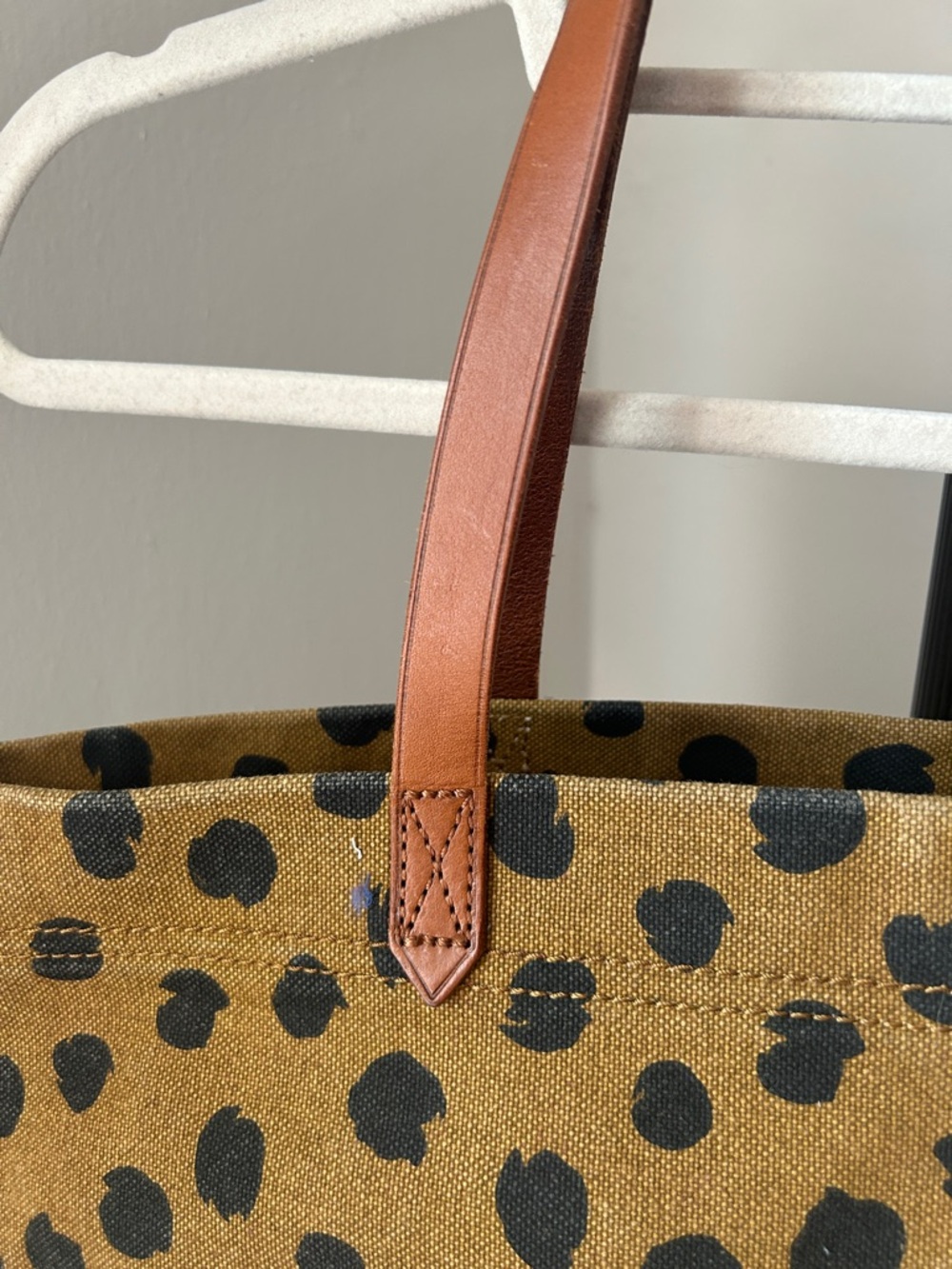 Madewell Leopard-Print Canvas Tote in Tan and Black with Brown Leather Handles - Picture 5 of 9